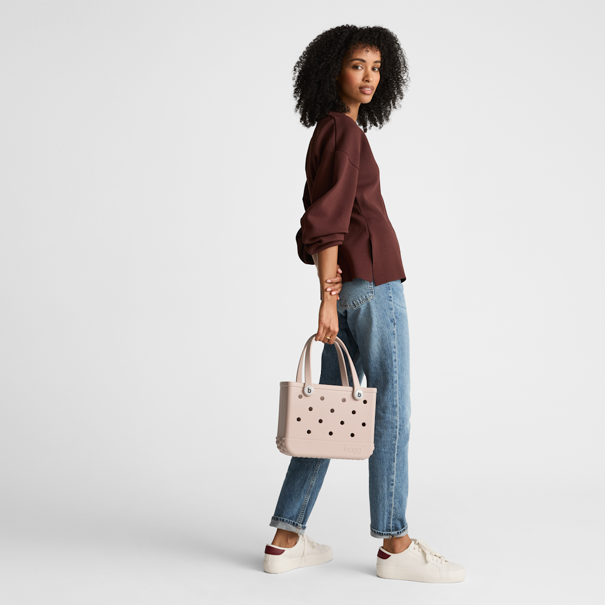 Bitty Bogg Bag - Checkered Linen/ Pink Marshmallow